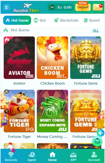 Aviator 7Bet Game lobby showing popular casino and crash games like Slots, Teen Patti, and Andar Bahar