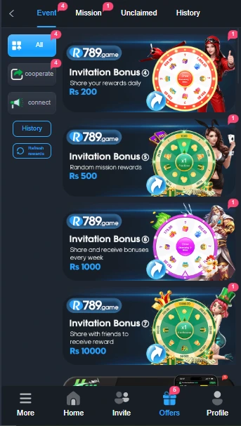 R786 Game bonus banner showing deposit and invite offers for real cash rewards