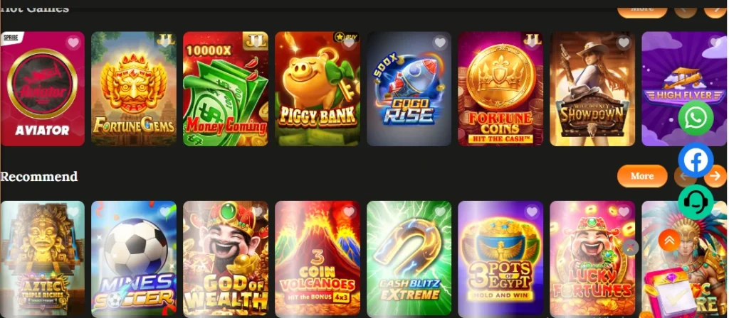 PK33 Game lobby showing popular casino and slot games like Aviator, Piggy Bank, Fortune Coins, and God of Wealth for real cash rewards.