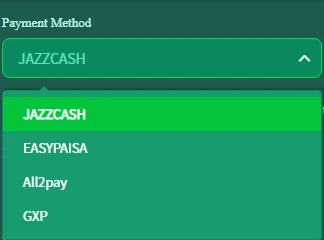 Pk36 Game deposit methods JazzCash Easypaisa All2Pay GXP