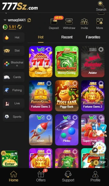 777SZ Game lobby showing Teen Patti, Andar Bahar, Poker, Slots, and Ludo