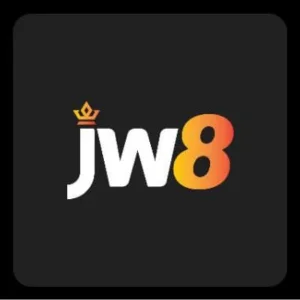 JW8 game logo featuring bold white and gradient orange text with a crown above the "j" on a black background.